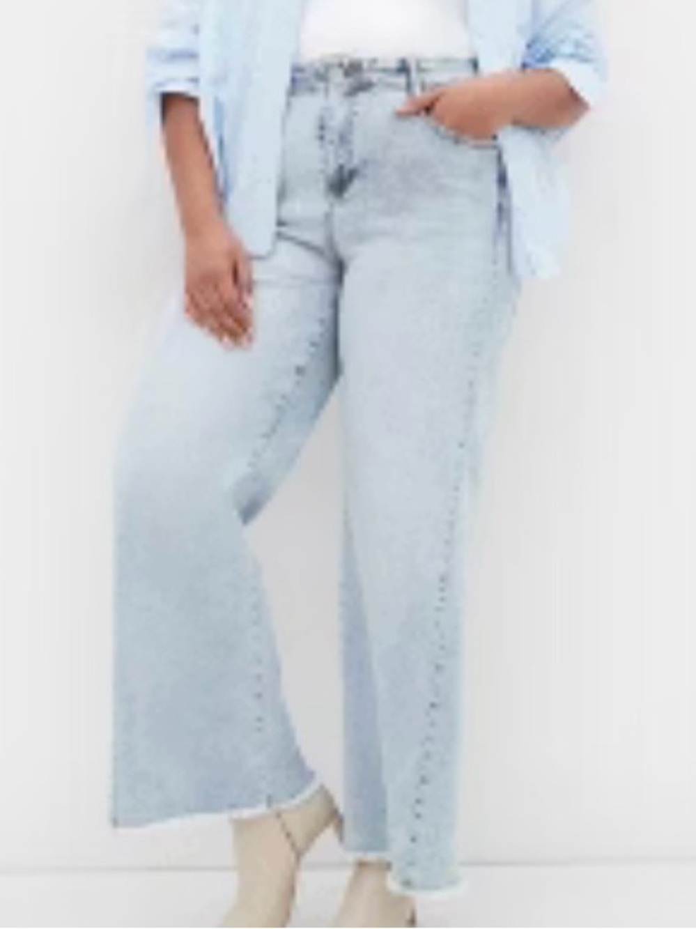 City Chic Harley High-Rise Wide-Leg Light Blue Jean with Frayed Hem 22W Plus